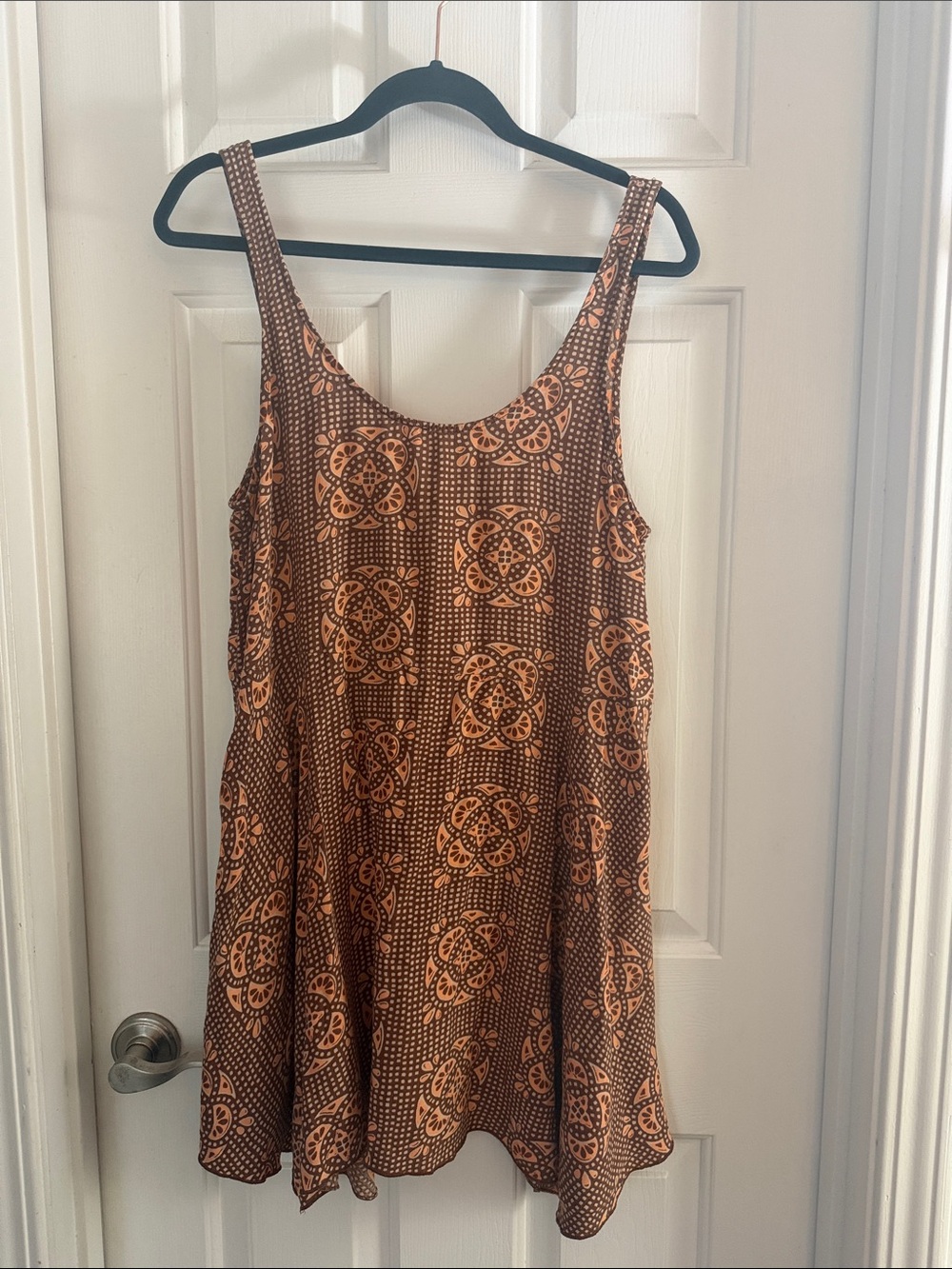 aerie Brown and Peach Printed Scoop-Neck Mini Dress large